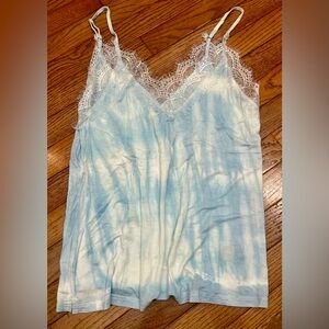POL Lace Trim Cami in Blue and White Small